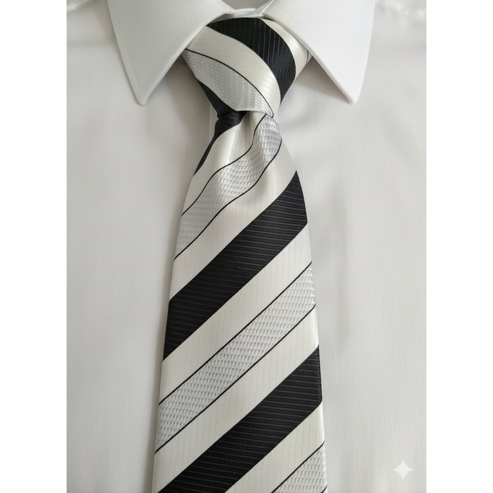 Steve Harvey black white silver striped silk tie - 58.5"
